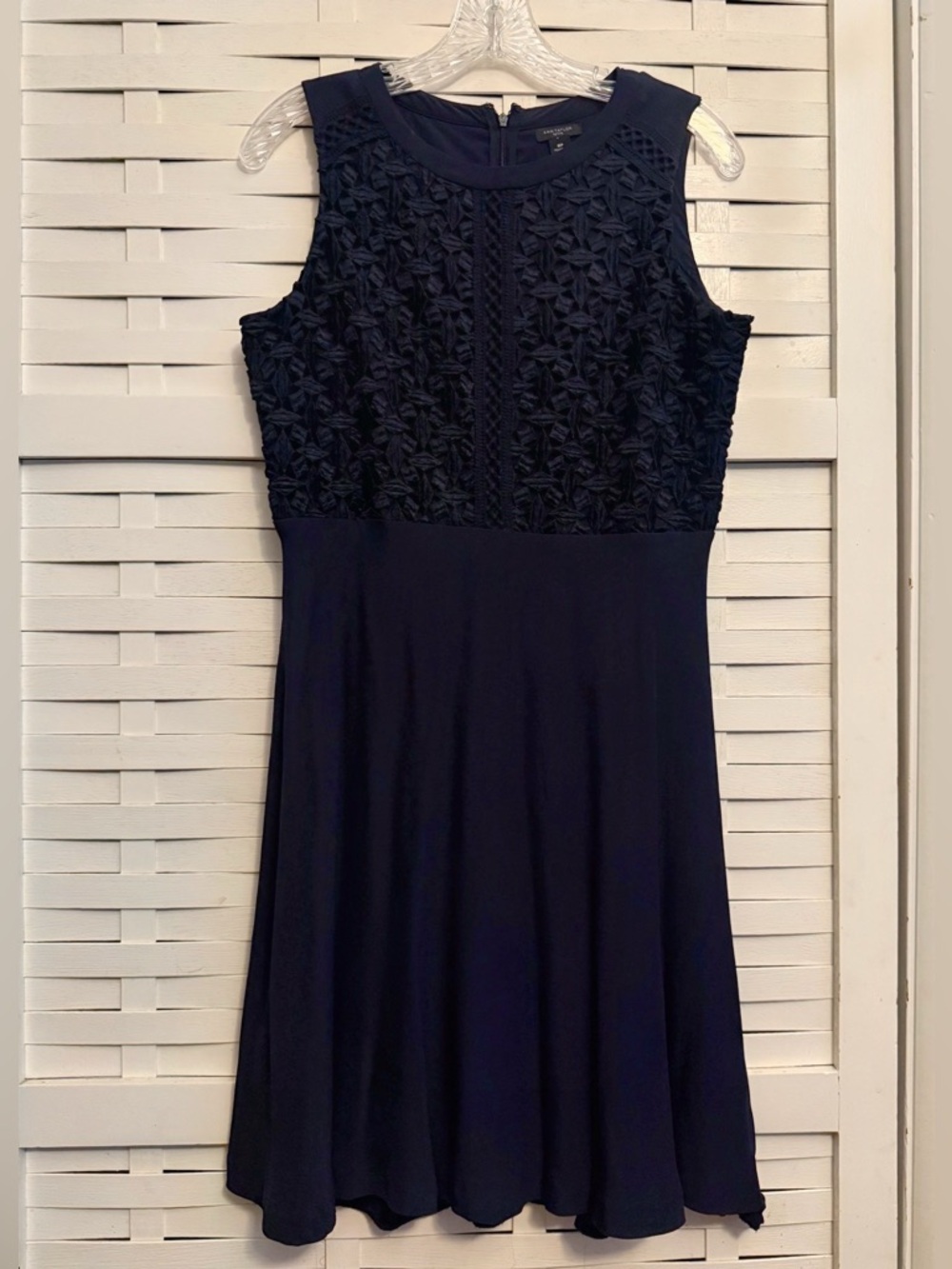 Ann Taylor Sleeveless Navy Crochet Overlay Bodice A-Line Dress